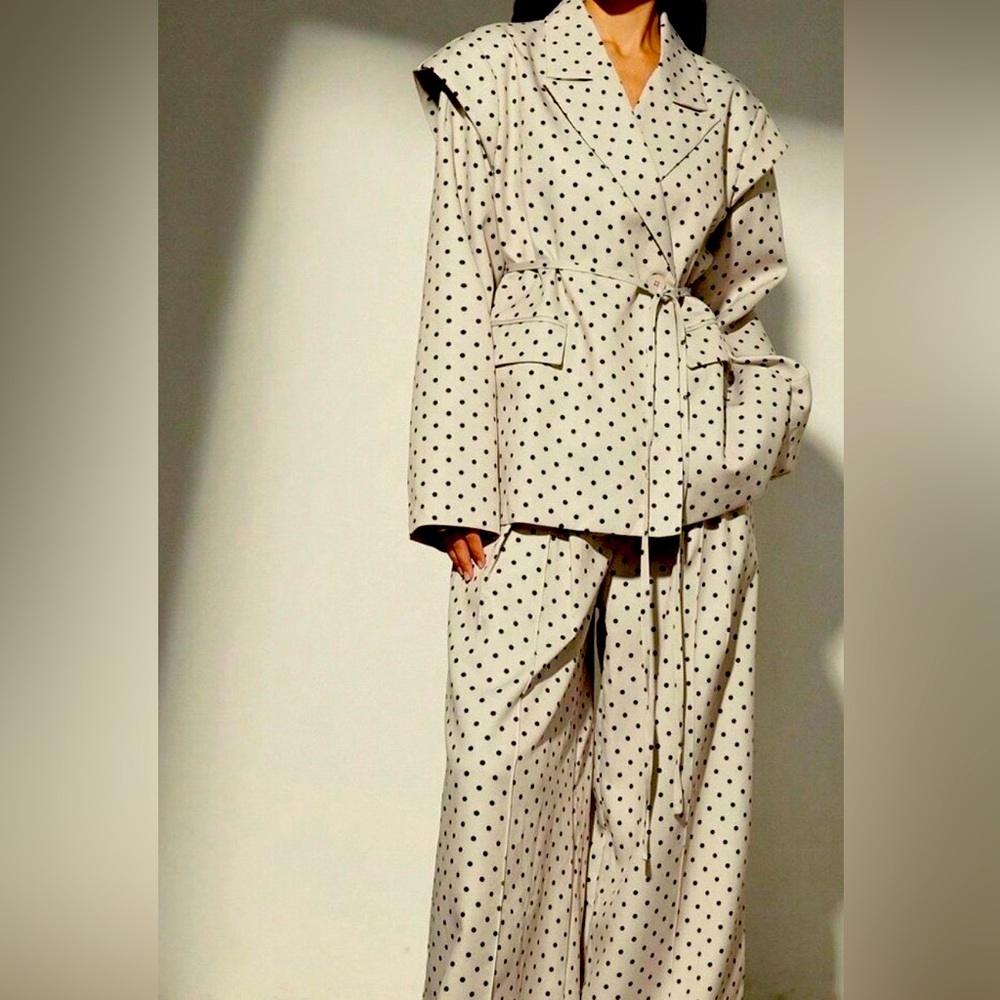 Khaki Elegant Women's Polka Dot Long Sleeve Suit